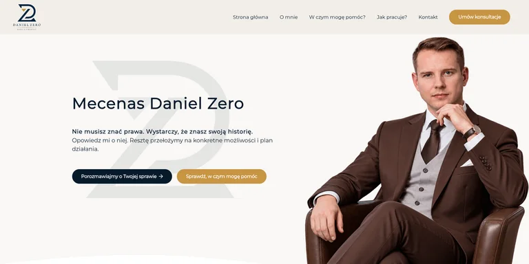 Widok strony internetowej radcy prawnego Daniela Zero
