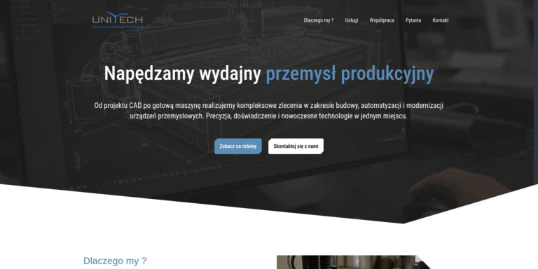 Widok strony internetowej Unitech Olsztyn