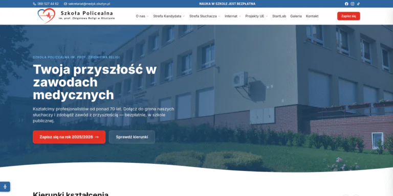 Widok strony Szkoły Policealnej Medyk